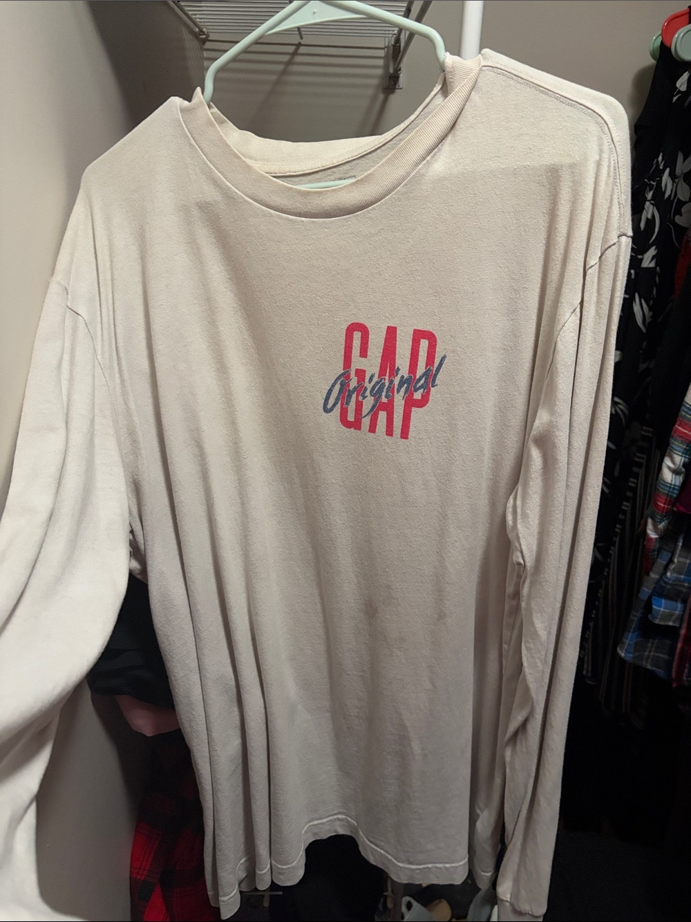 GAP Cream Long Sleeve Tee with Pink Logo
